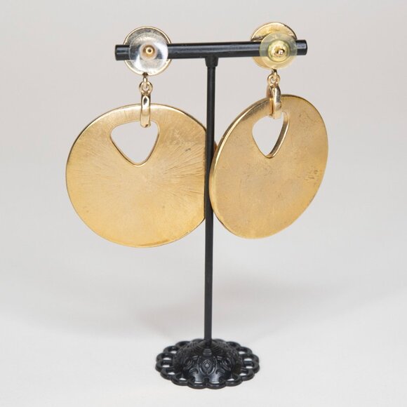Orange Circle Shape With Cutout Animal Print Texture Faux Gold Trim‎ Earrings - Picture 5 of 11